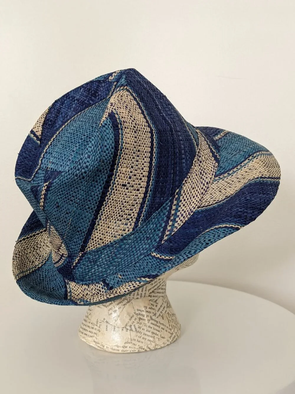 Lightweight raffia fedora hat made in Madagascar, blue